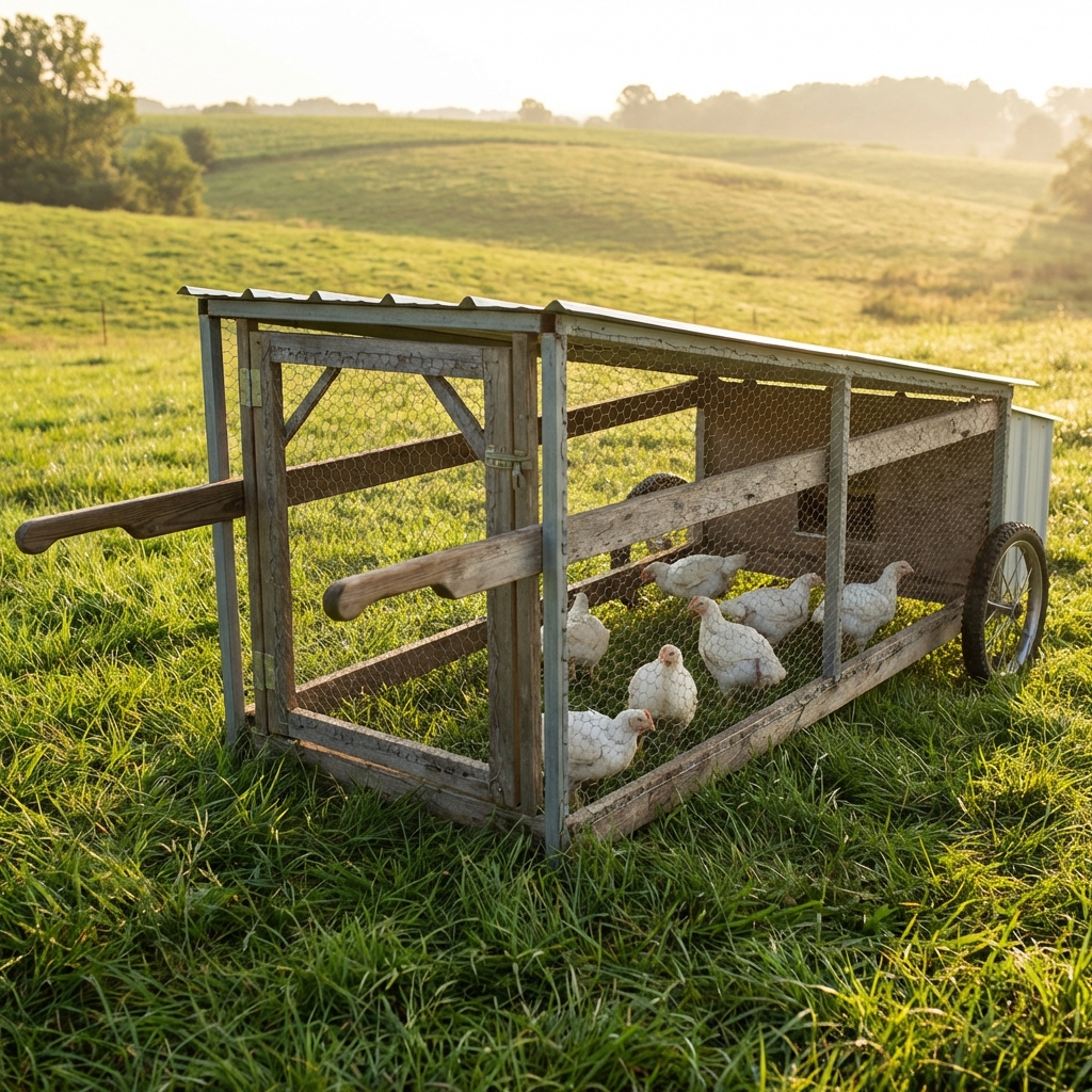 Salatin-style broiler pen on pasture
