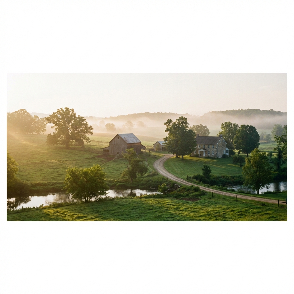 Pastoral farm at sunrise